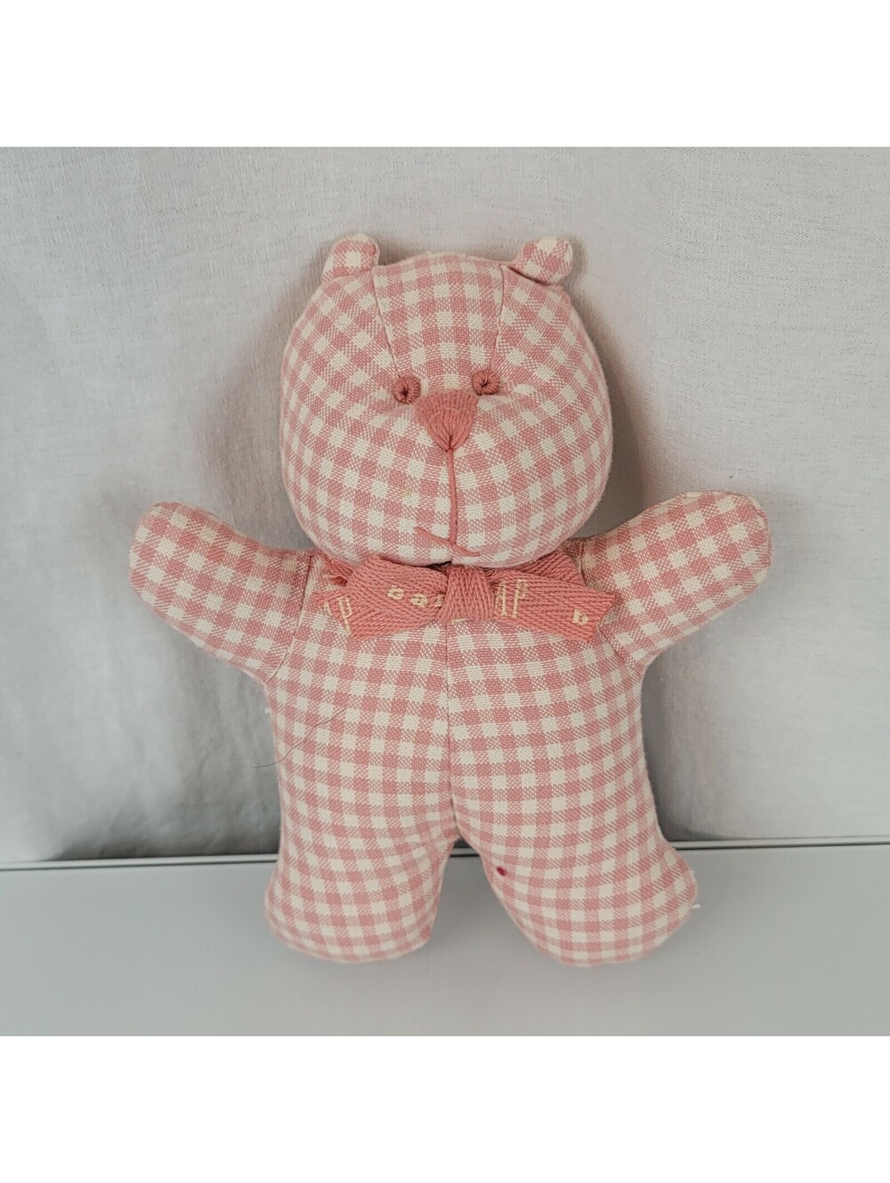 Baby Gap Brannan Stuffed Plush Cloth Teddy Bear Girl Pink Gingham Rattle Toy 7"